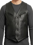 Men's Lightweight Black Genuine Leather Vest