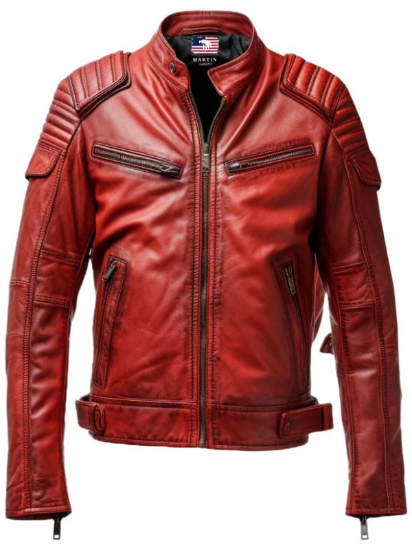 Men’s Red Waxed Leather Jacket