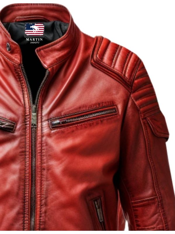 Men’s Red Waxed Leather Jacket