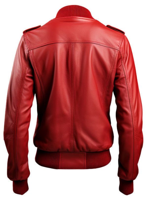 Red Leather Jacket with Strap Pockets