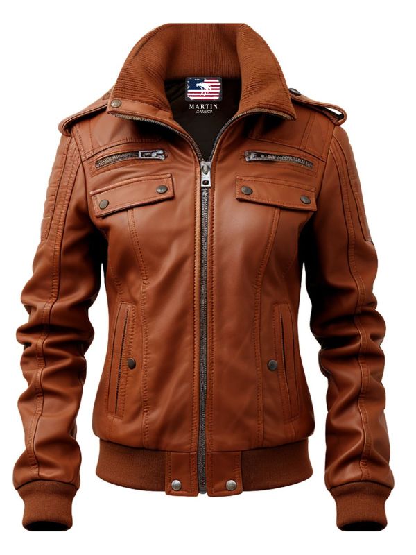 Strap Pocket Leather Jacket – Tan Brown