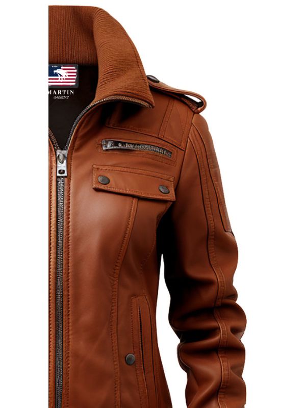 Strap Pocket Leather Jacket – Tan Brown