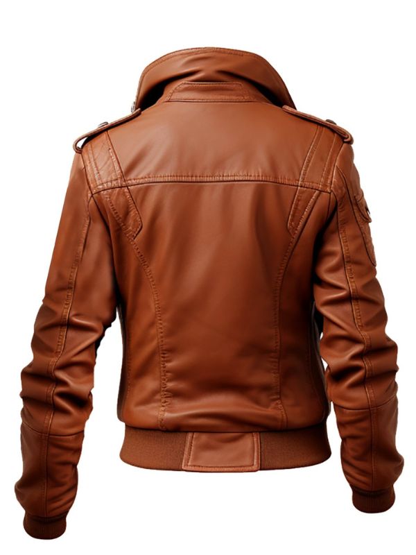 Strap Pocket Leather Jacket – Tan Brown