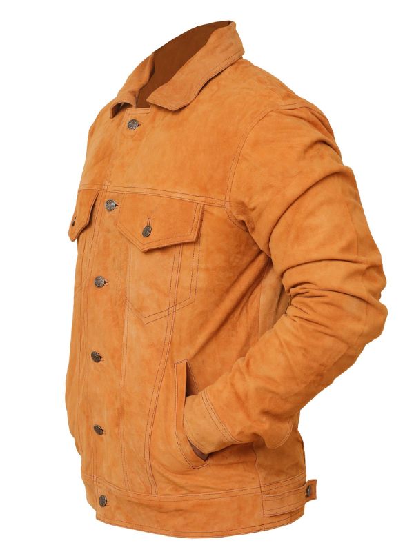 Strap Pockets Suede Leather Jacket