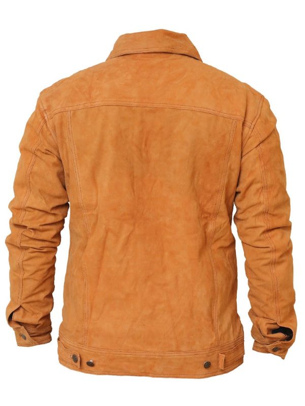 Strap Pockets Suede Leather Jacket