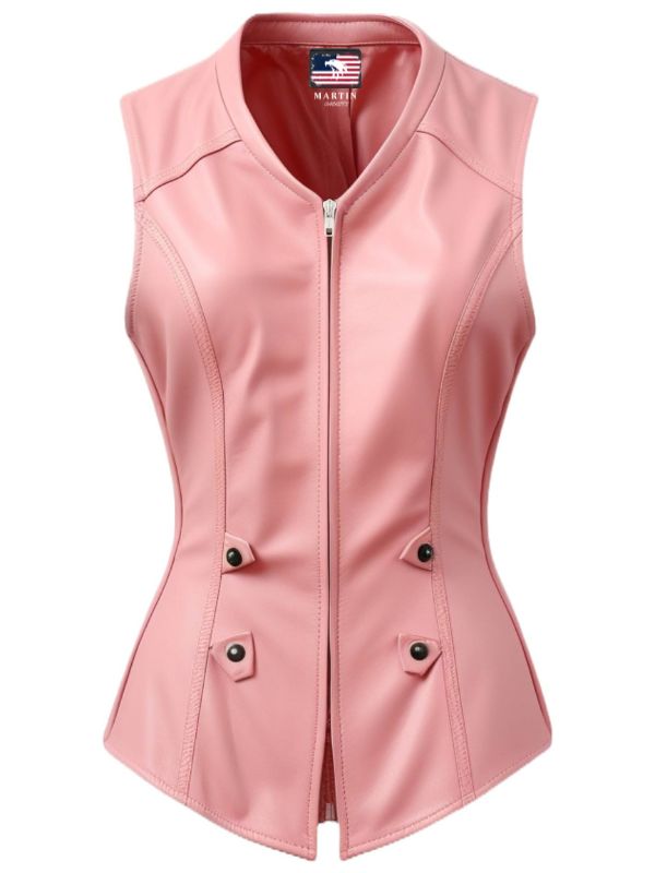 Women’s Baby Pink Leather Vest