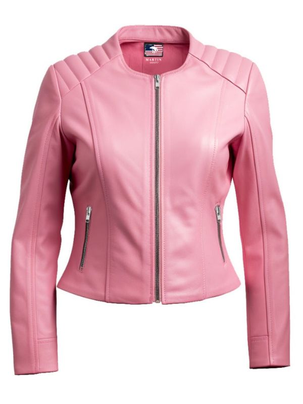 Women's Biker Jacket Pink Faux Leather