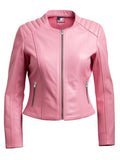 Women's Biker Jacket Pink Faux Leather