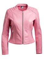 Women's Biker Jacket Pink Faux Leather
