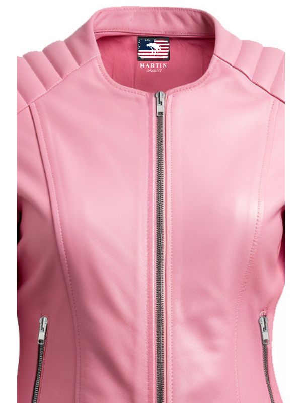 Women's Biker Jacket Pink Faux Leather