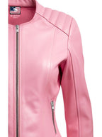 Women's Biker Jacket Pink Faux Leather