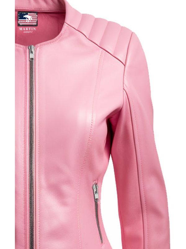 Women's Biker Jacket Pink Faux Leather