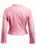 Women's Biker Jacket Pink Faux Leather