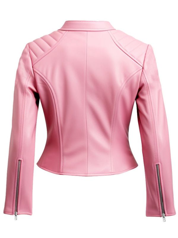 Women's Biker Jacket Pink Faux Leather