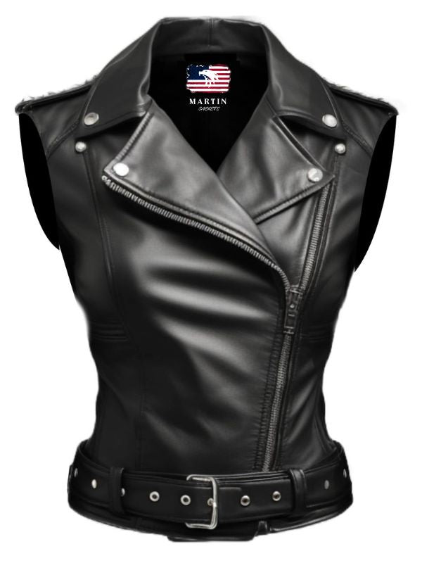 Women’s Black Stylish Biker-Style Leather Vest
