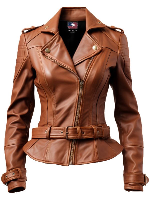 Women's Brown Leather Jacket Asymmetrical Biker Style