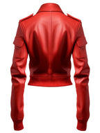 Women Leather Jacket Red Bomber