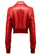 Women Red Bomber Leather Jacket