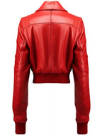 Women Red Leather Jacket Bomber Style