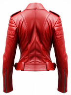 Women Slimfit Red Leather Jacket