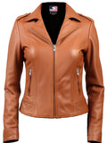 Women’s Tan Biker Leather Jacket