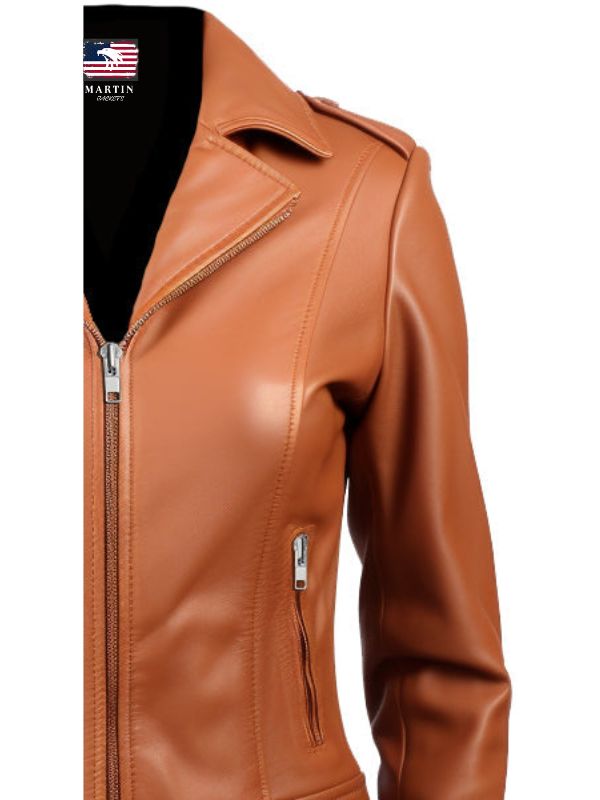 Women’s Tan Biker Leather Jacket