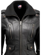 Womens Black Leather Bomber Jacket