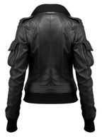 Womens Black Leather Bomber Jacket