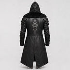 Men's Black Leather Hooded Armor Coat | Medieval Viking Warrior Cosplay Jacket