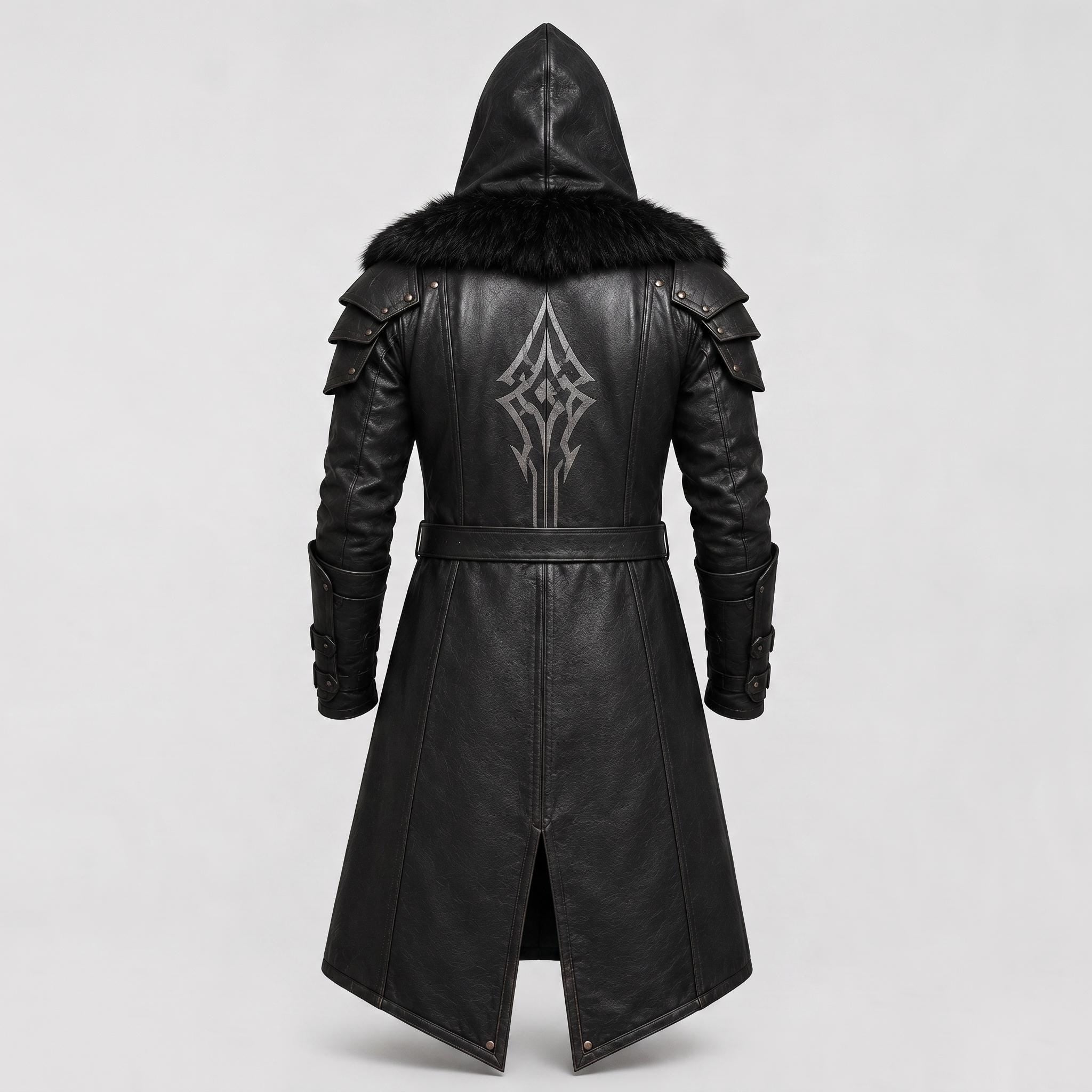 Men's Black Leather Hooded Armor Coat | Medieval Viking Warrior Cosplay Jacket