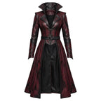 Women's Gothic Vampire Queen Burgundy Leather Trench Coat