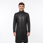 Men's Neo-Inspired Black Leather Duster Coat | Gothic Cyberpunk Trench Jacket