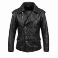 Men's Navy Blue Asymmetrical Military Leather Jacket – Handmade Blazer Coat