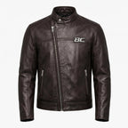 Men's Biker Club V-Twin Engine Leather Jacket - Winged Motor Graphic Cafe Racer