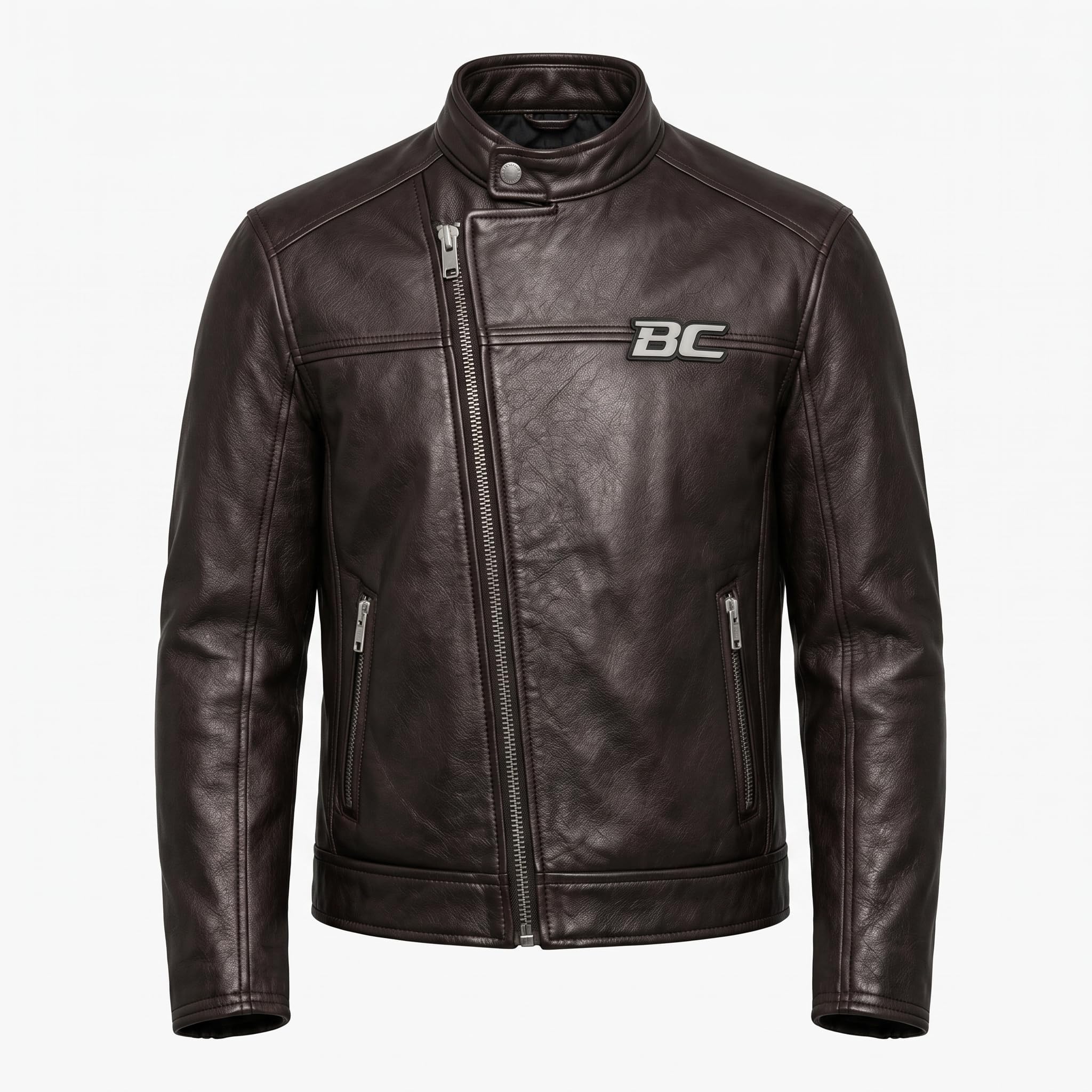Men's Biker Club V-Twin Engine Leather Jacket - Winged Motor Graphic Cafe Racer