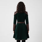 Women's Velvet Wrap Coat Dress with Leather Armor Trim, Fantasy Cosplay Outfit