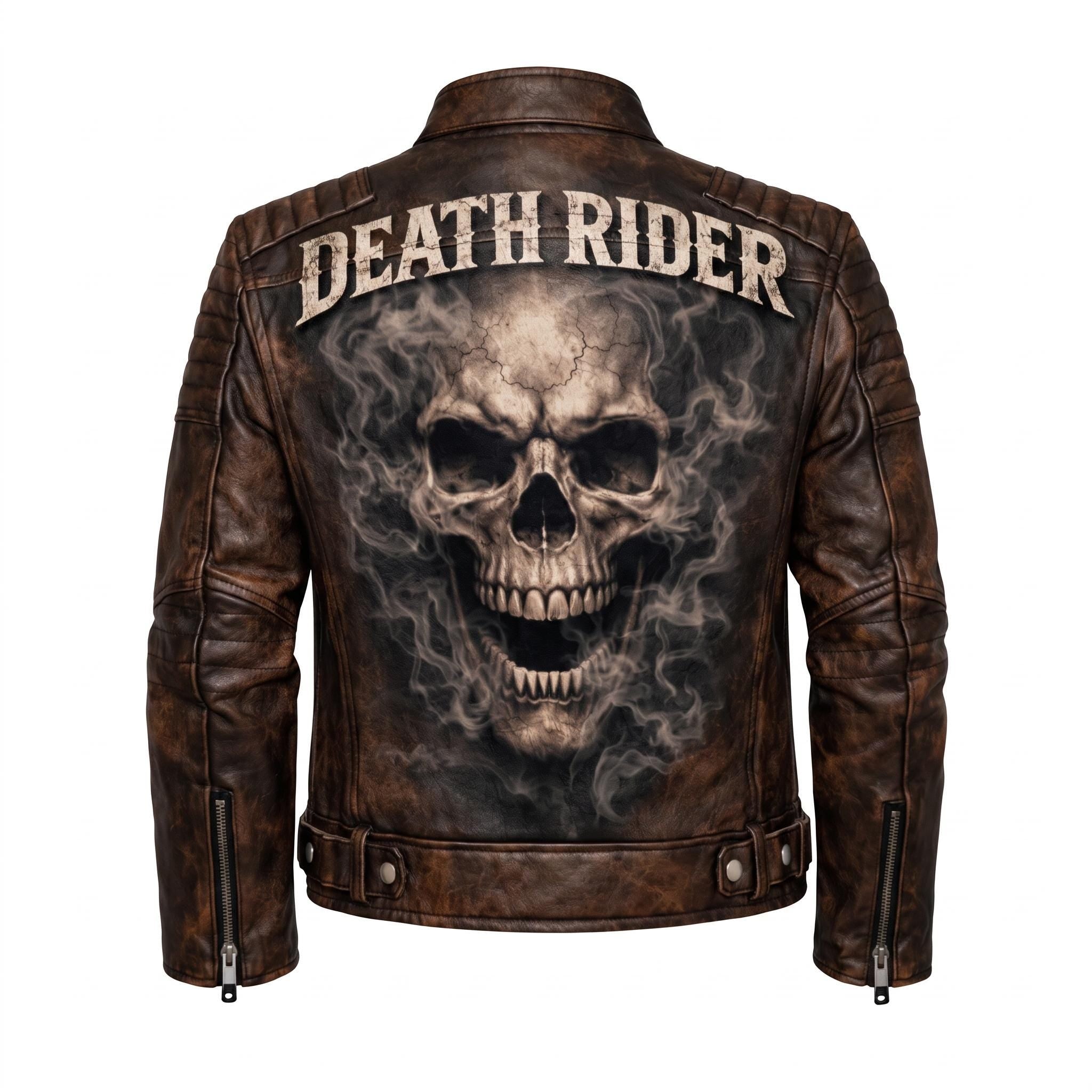 Motorcycle jacket with skull back | brown leather biker jacket | vintage moto style