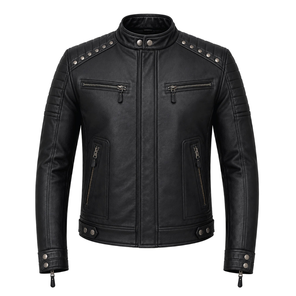Brown Leather Biker Jacket with Sword Flame Graphic – Moto Punk Streetwear Coat