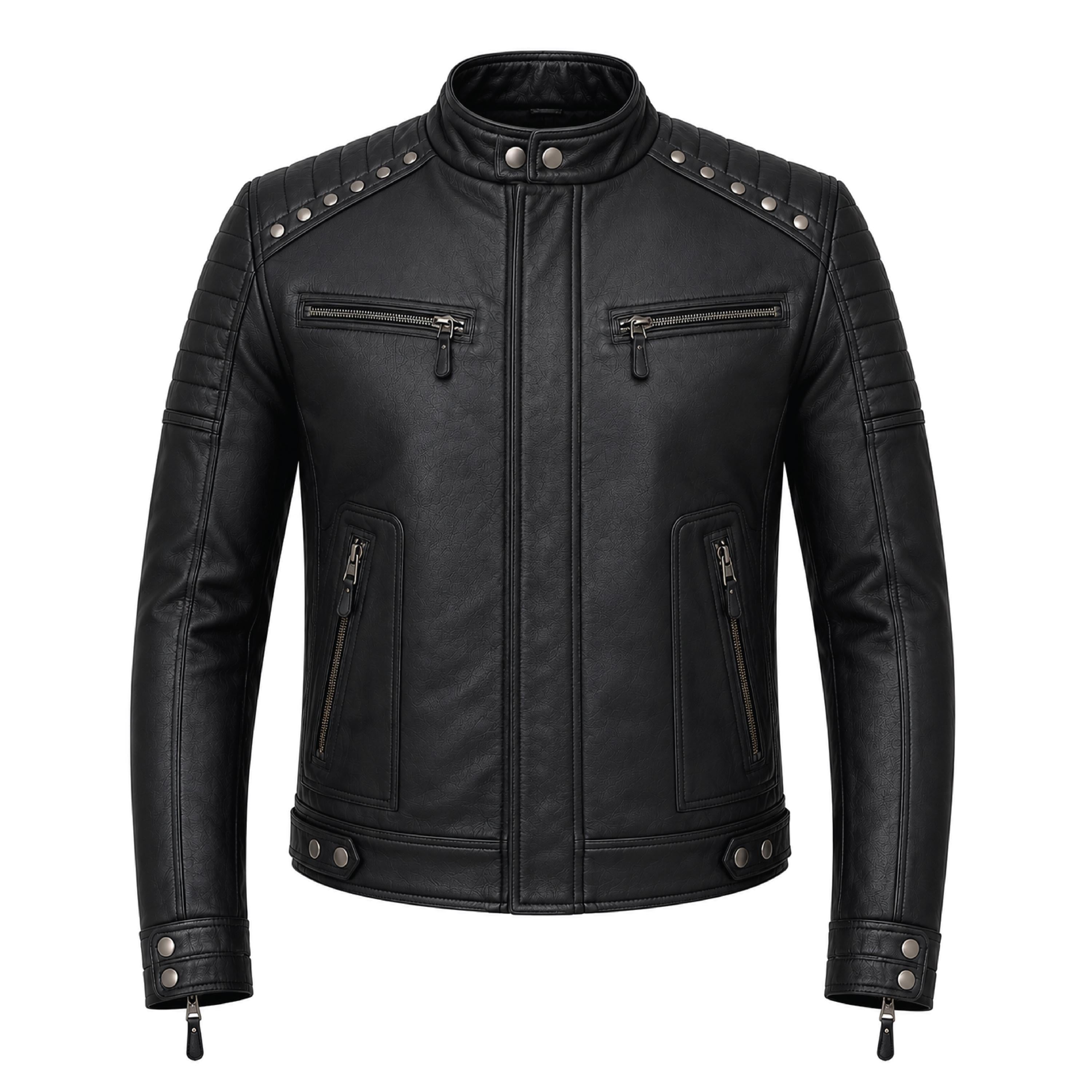 Brown Leather Biker Jacket with Sword Flame Graphic – Moto Punk Streetwear Coat