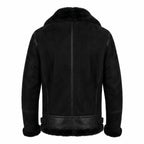 Black Suede Lamb Shearling Biker Jacket with Buckle Collar – Premium Suede Shearling Jacket