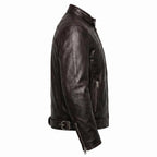 Men's Biker Club V-Twin Engine Leather Jacket - Winged Motor Graphic Cafe Racer