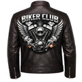 Men's Biker Club V-Twin Engine Leather Jacket - Winged Motor Graphic Cafe Racer