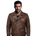 Men's Road King Vintage Leather Jacket - Winged Skull & Ride to Live Biker Design