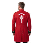 Men's Alchemist Edward Elric Inspired Red Wool Coat Anime Military Cosplay Overcoat Convention