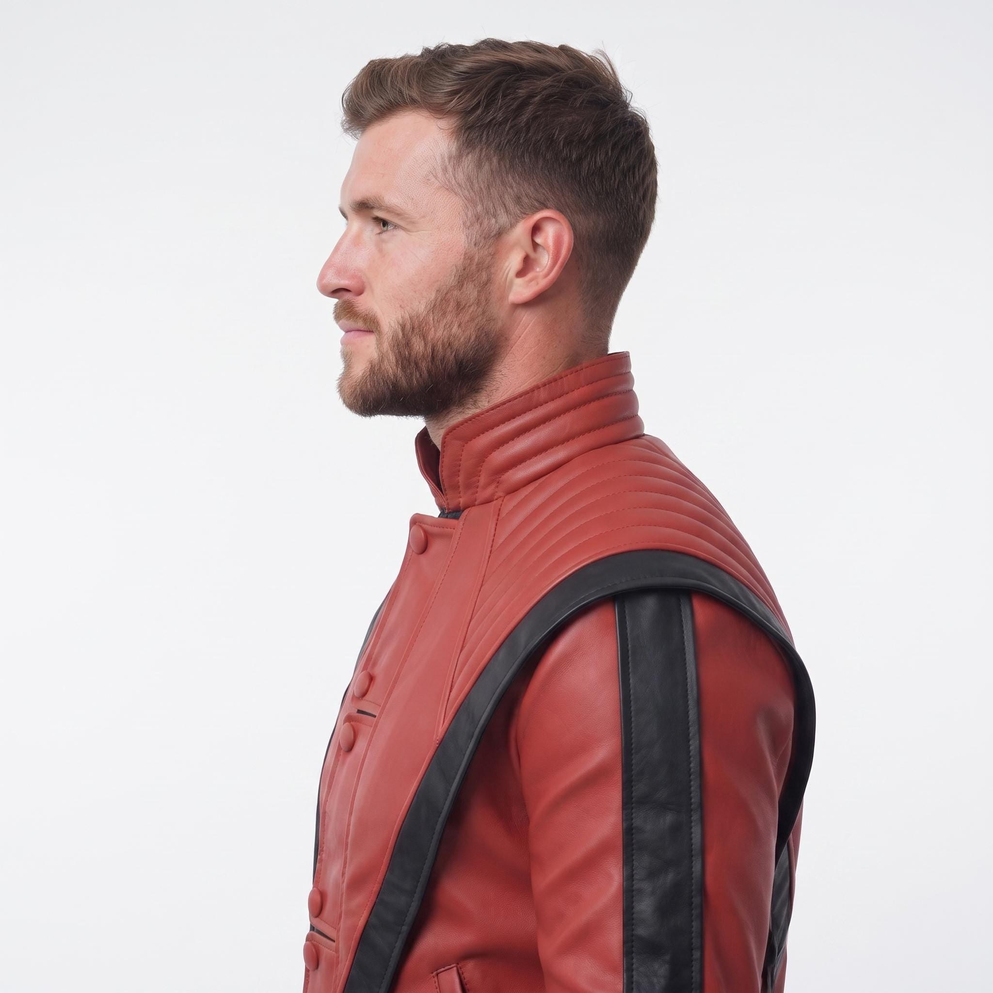 Men's Handmade Red Leather Pop Icon Jacket – 80s Music Video Inspired Biker Coat