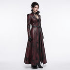 Women's Gothic Vampire Queen Burgundy Leather Trench Coat