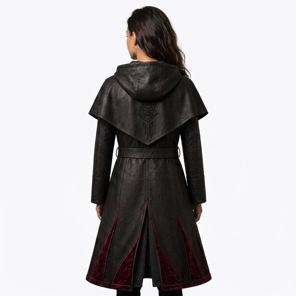 Women's Genuine Leather Hooded Cloak: Medieval Gothic Renaissance Fantasy Cape