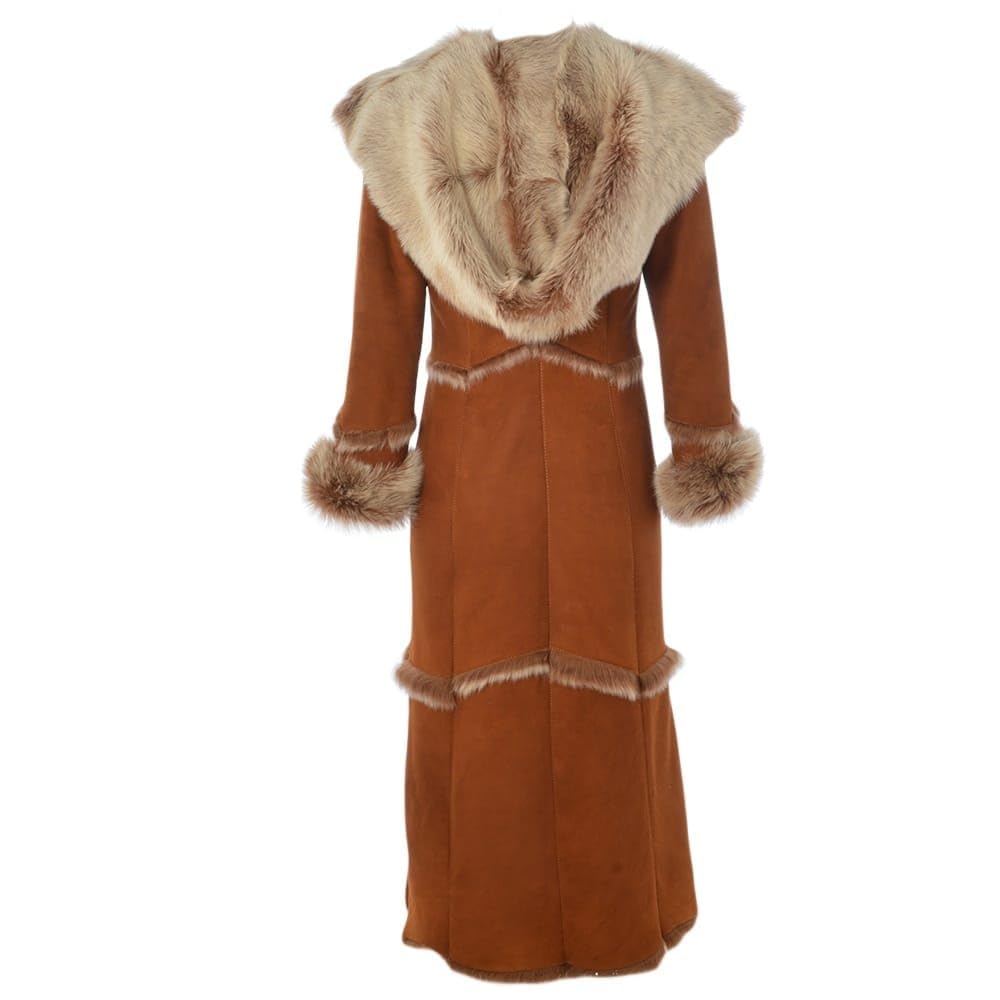Women’s Long Sheepskin Coat – Tan Shearling Coat Women
