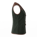 Women's Forest Green Suede Vest: Engraved Mountain Landscape, Leather Accents, Cottagecore Outerwear