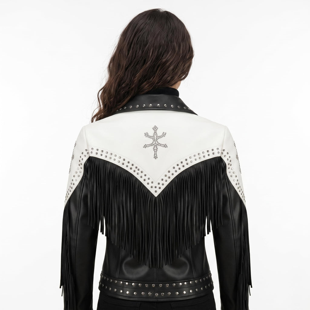 Women's Handmade Western Fringe Leather Jacket | Studded Cowgirl Rodeo Style | cowgirl leatherwear